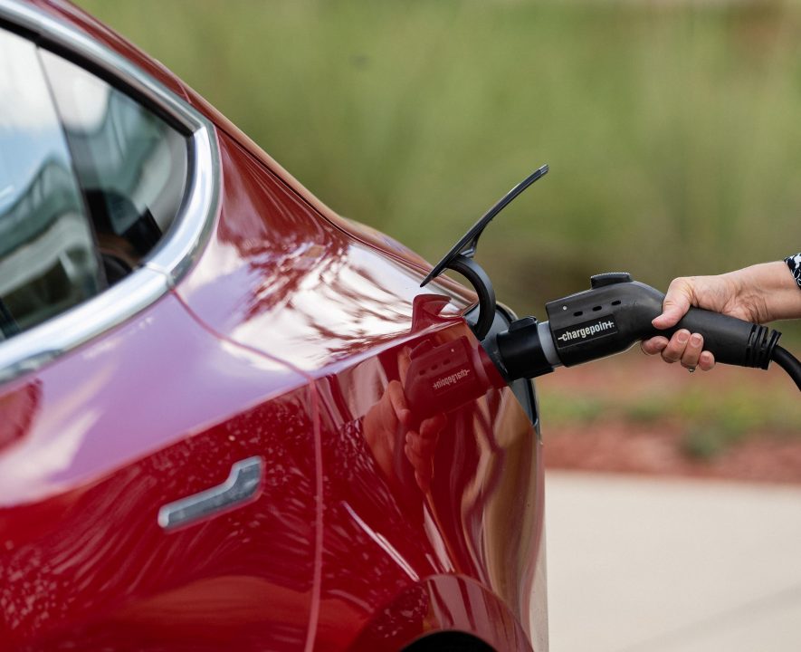 Bright Red car EV charging